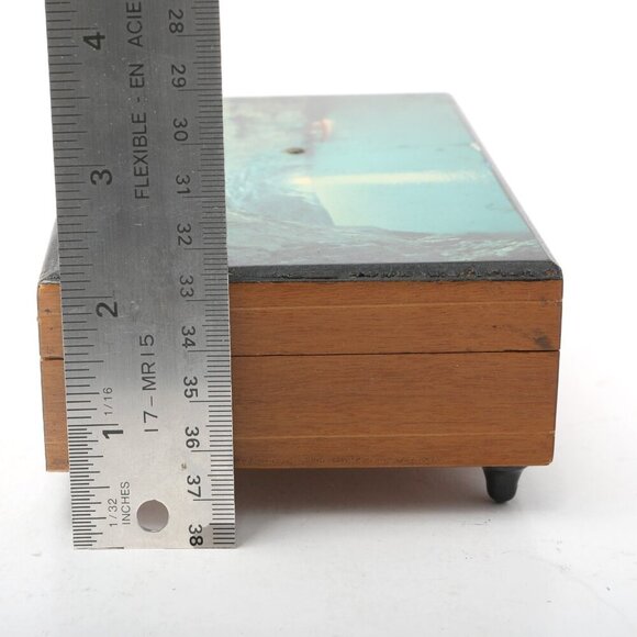 Vintage Mapsa Wooden Music Box Jewelry Trinket Container Capri Italy Grotto - Picture 10 of 12